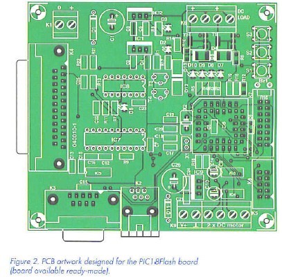 Figure 2, PCB artwork designed for the PIC18Flash board.