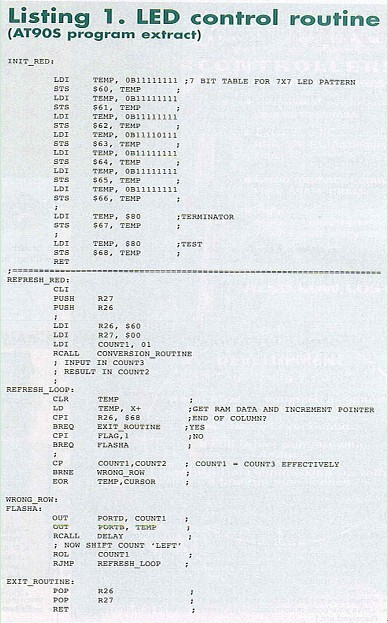 Listing 1. LED control routine (AT90S program extract)