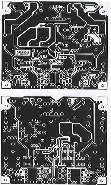 Figure 6. The mono amplifier circuit board is double-sided and through-hole plated to keep the signal paths between the components short and avoid wire bridges.