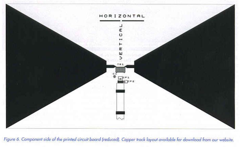 Figure 6. Component side of the printed circuit board (reduced). Copper track layout available for download from our website.
