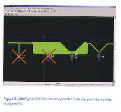 Figure 6. Don’t give interference an opportunity to slip past decoupling components.