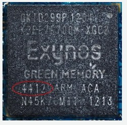 Package photo of the Exynos Quad. The device features four ARM A9 cores as well as four Mali 400 GPU cores