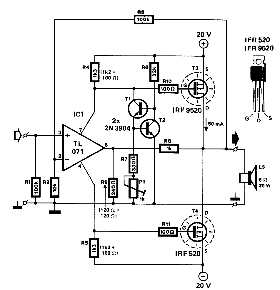 MOSFET_POWER_AMPLIFIER Amplifier_Circuit Circuit Diagram