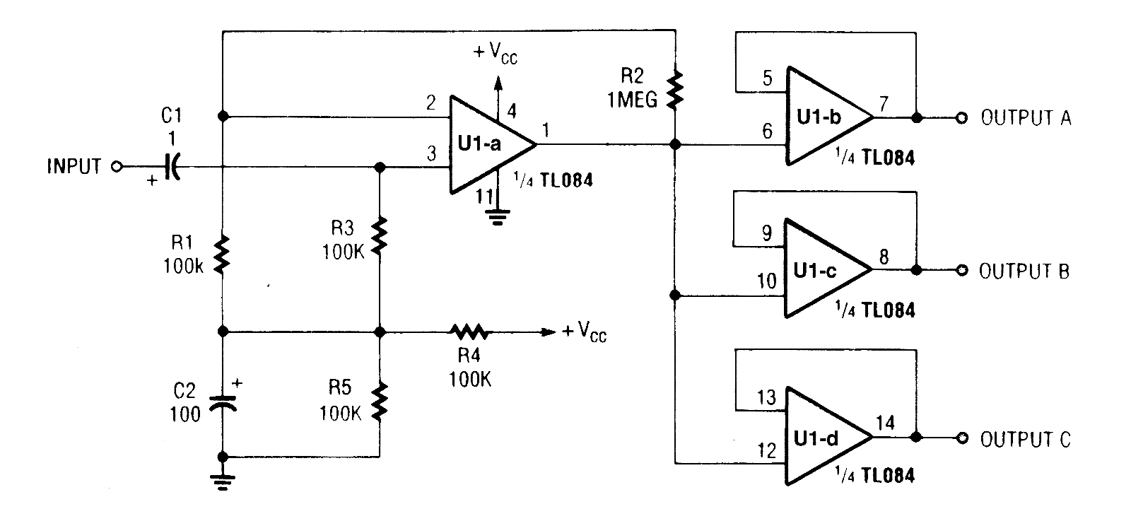 Audio Distribution Amplifier Circuit Diagram