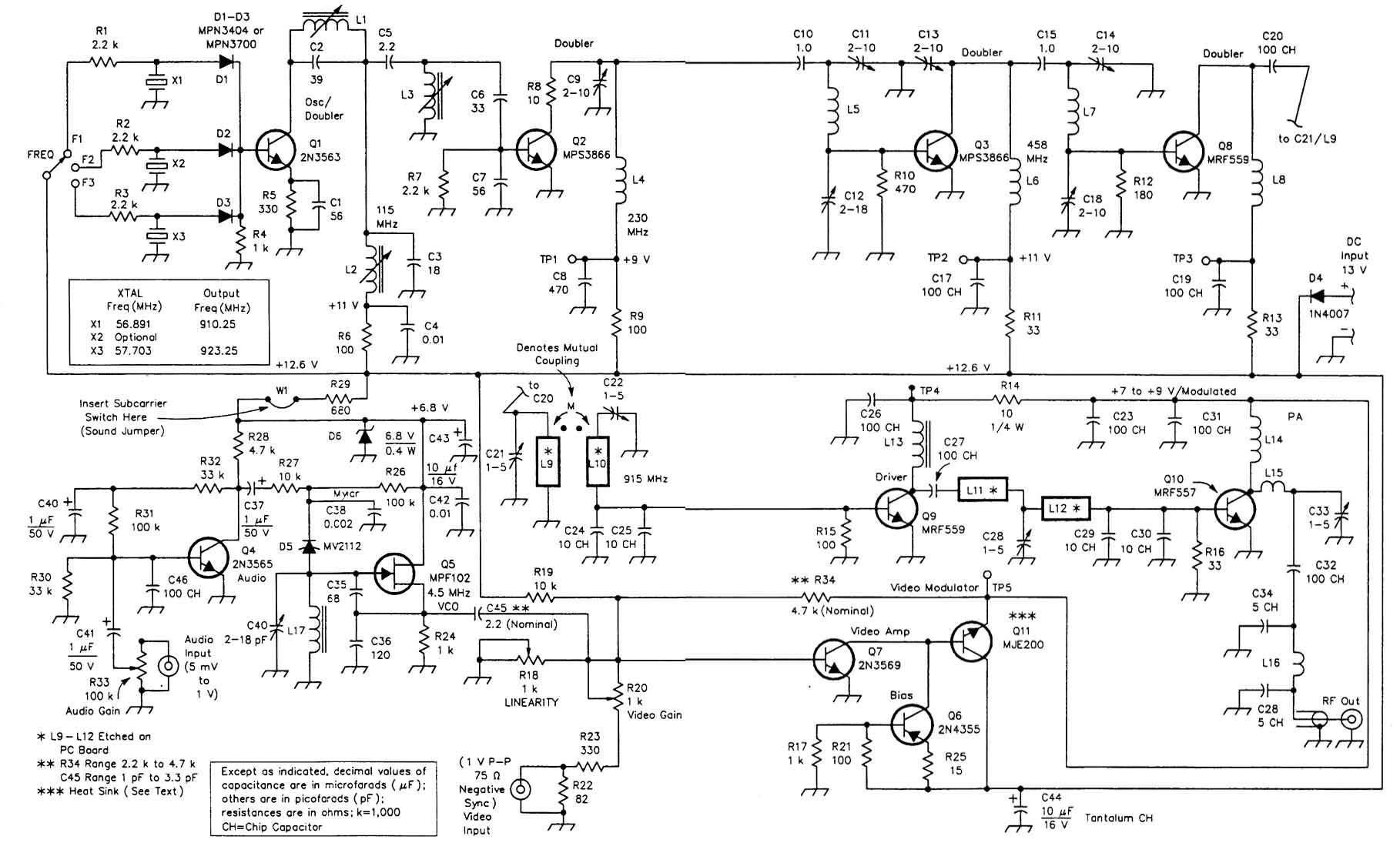 THREE_CHANNEL_902_TO_928_MHz_ATV_TRANSMITTER - TV_Circuit - Electrical