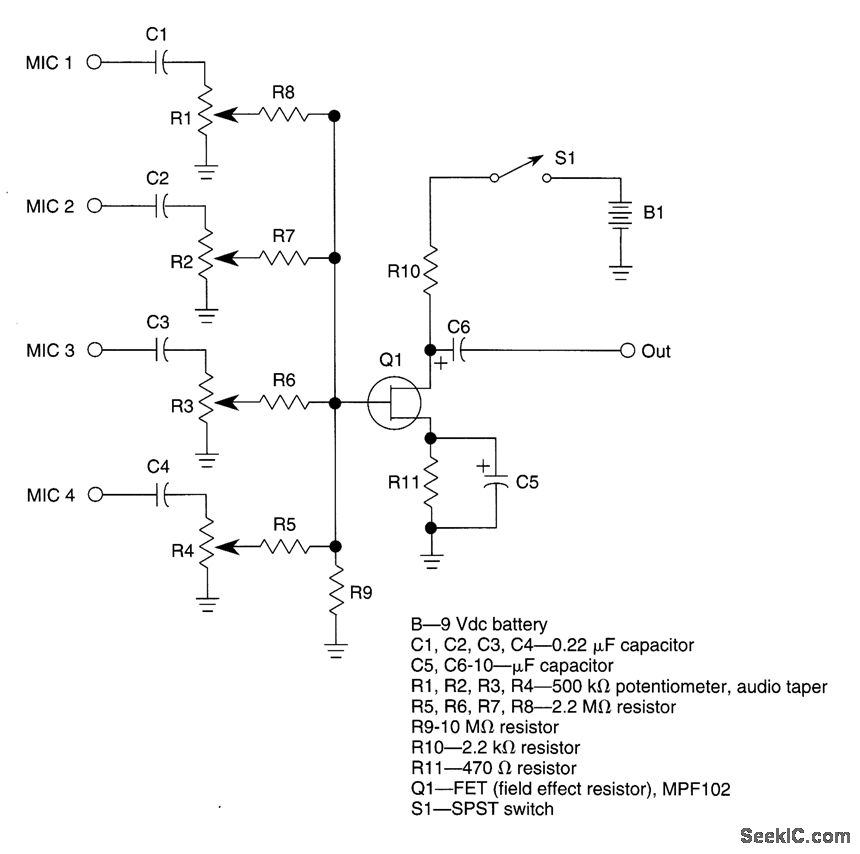 FET_MICROPHONE_MIXER Analog_Circuit Basic_Circuit Circuit Diagram