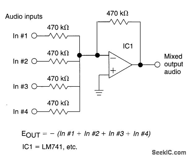 UNITY_GAIN_FOUR_INPUT_AUDIO_MIXER - Analog_Circuit - Basic_Circuit
