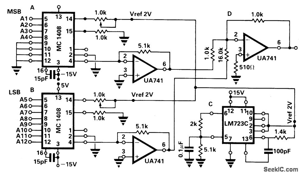 TWO_8_BIT_DACS_MAKE_A_12_BIT_DAC AD_DA_Converter_Circuit Circuit