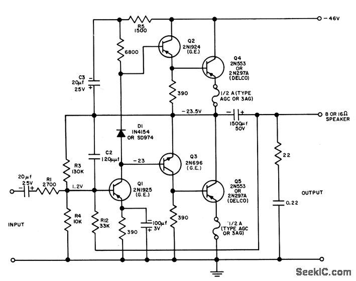 10_W_DIRECT_COUPLED_POWER_AMPLIFIER Amplifier_Circuit Circuit