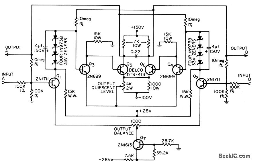 400_V_OUTPUT_SWING_WITH_TRANSISTORS Amplifier_Circuit Circuit