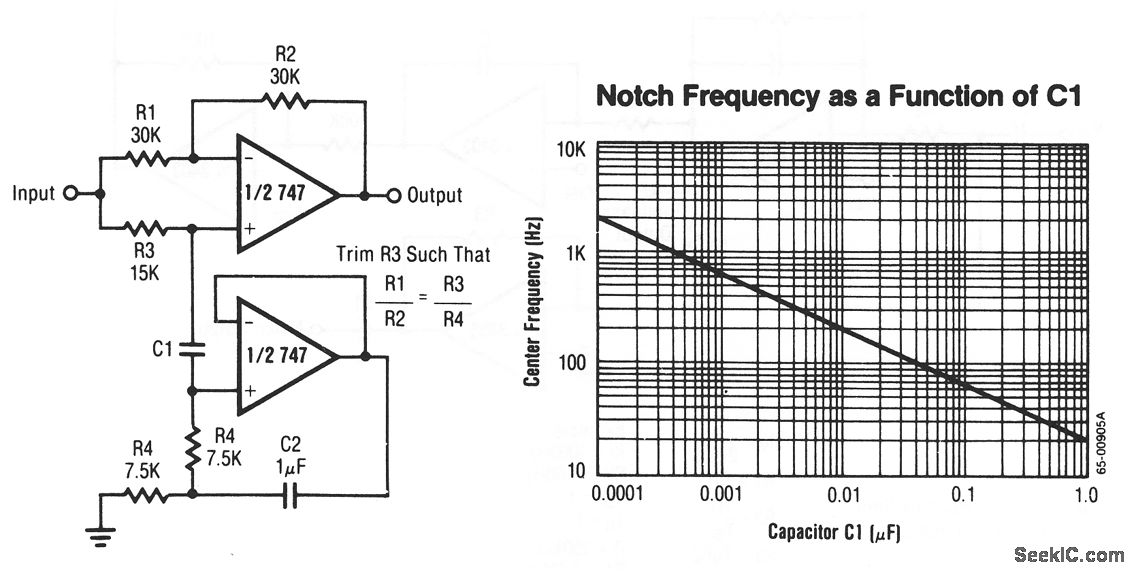 Notch_filter_using_an_op_amp_as_a_gyrator Basic_Circuit Circuit