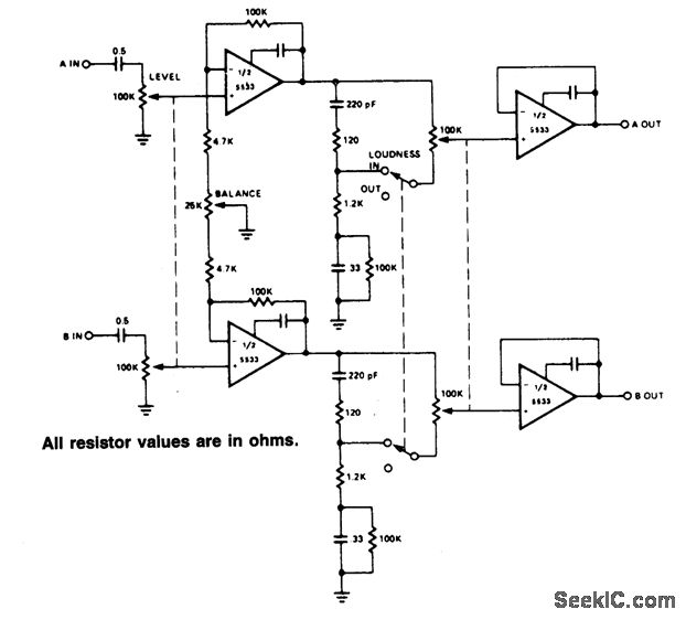 BALANCE_AMPLIFIER_WITH_LOUDNESS_CONTROL Amplifier_Circuit Circuit