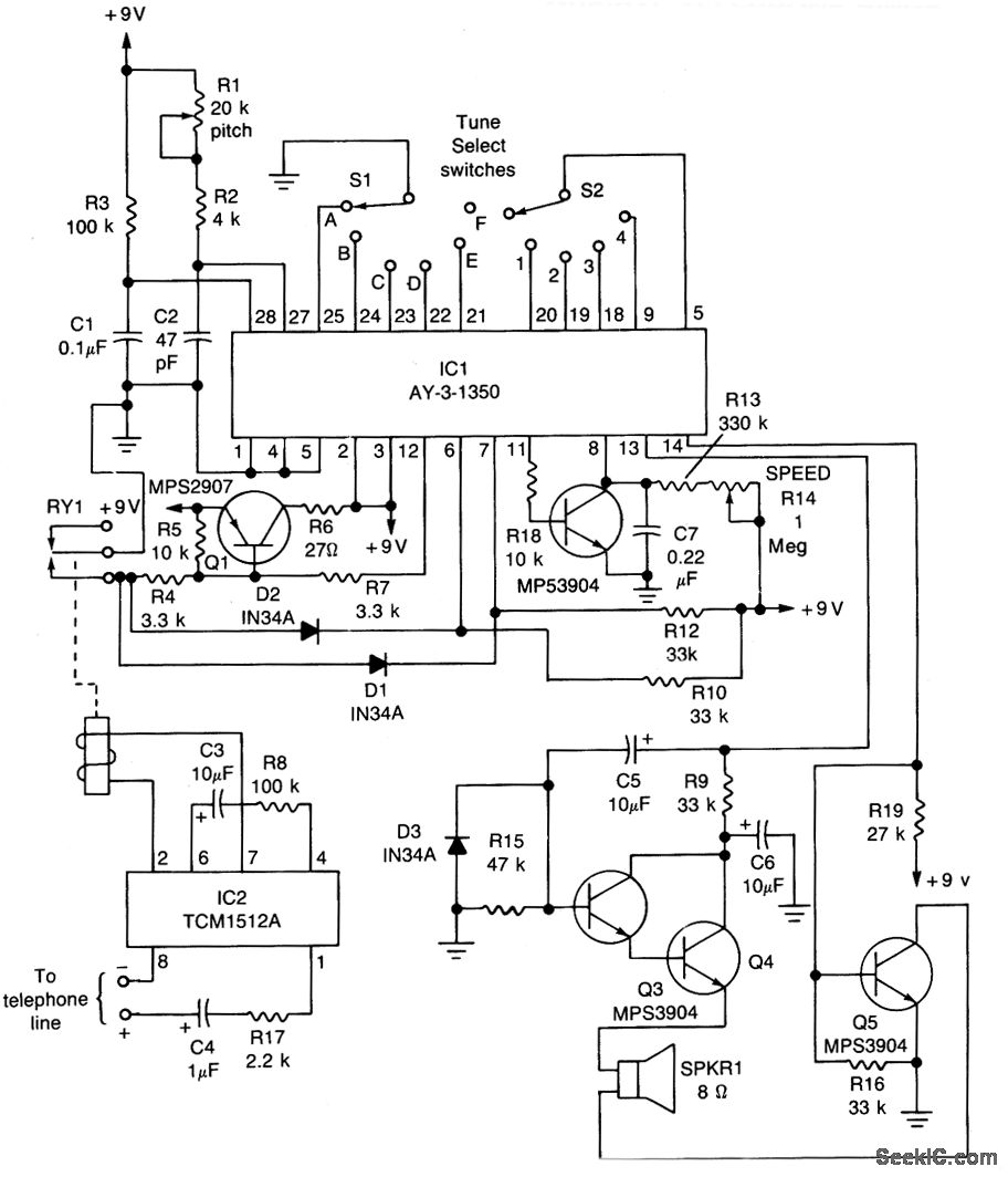 MUSICAL_TELEPHONE_RINGER - Basic_Circuit - Circuit Diagram - SeekIC.
