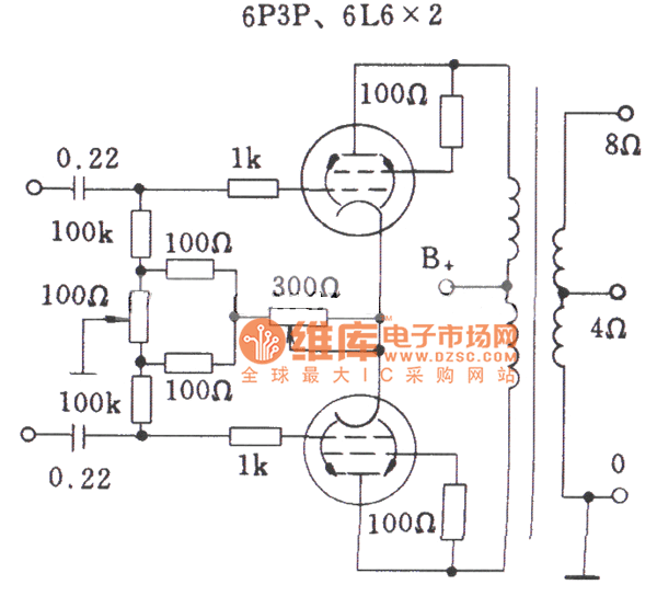 The typical selfbias power amplifier stage circuit of tube Amplifier