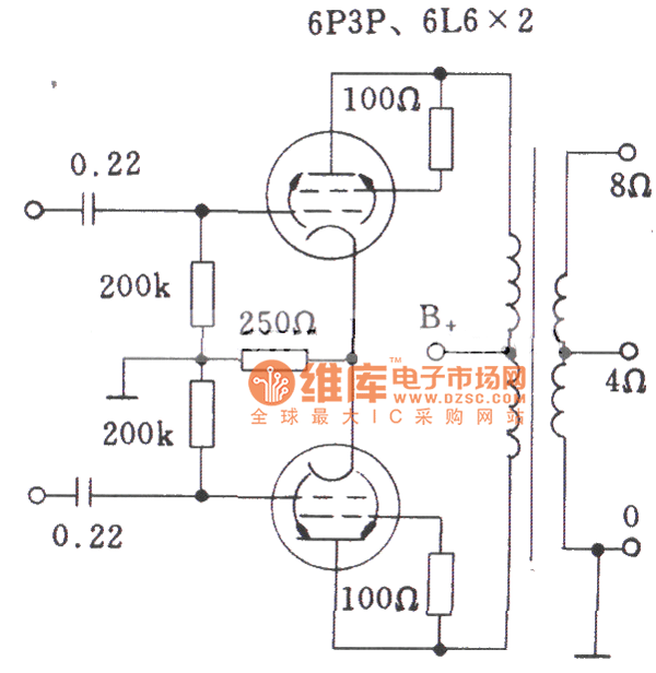 The typical selfbias power amplifier stage circuit of tube Amplifier