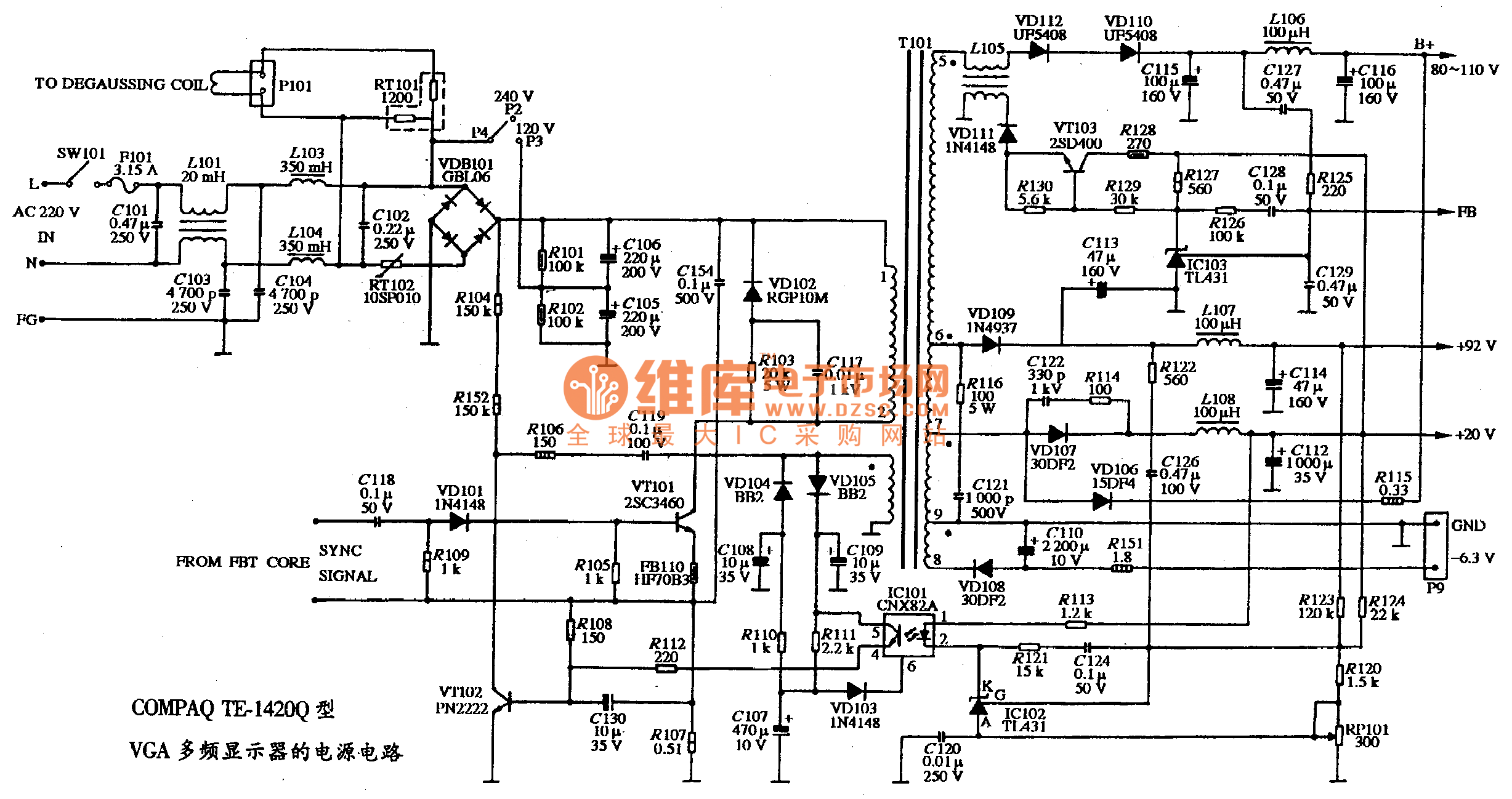 The Power Supply Circuit Diagram Of Compaq Te
