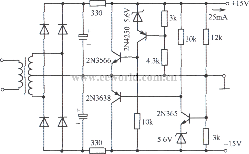 ±15V Bipolar parallel regulated voltage power supply circuit Power