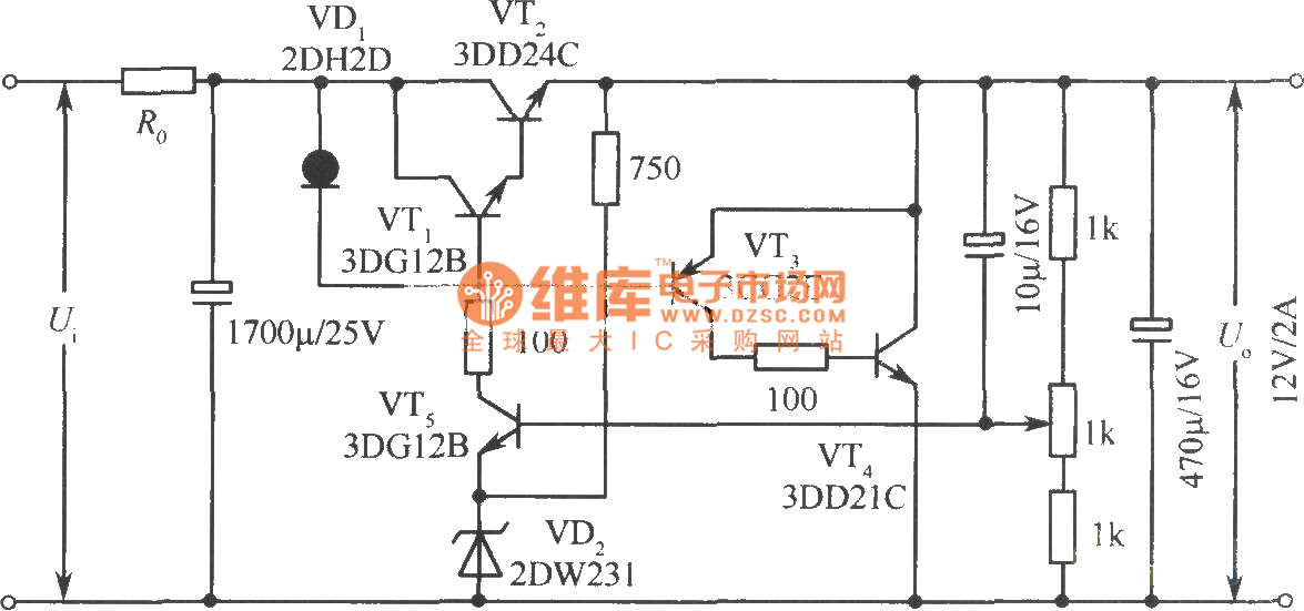 12V regulated voltage power supply circuit with series and parallel