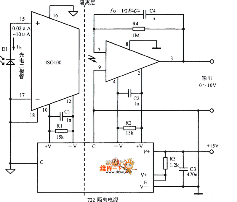 Isolation amplifier circuit composed of ISO100 and photod Amplifier
