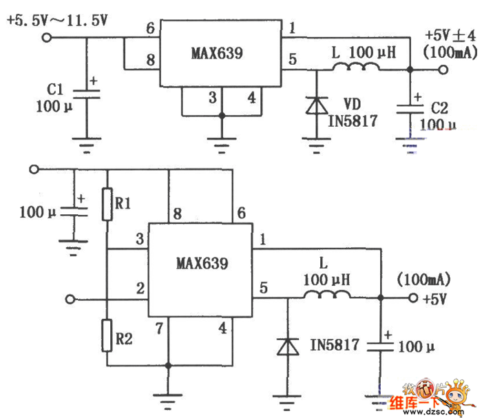 MAX639 series multifunction integrated switching regulator circuit diagram of fixed