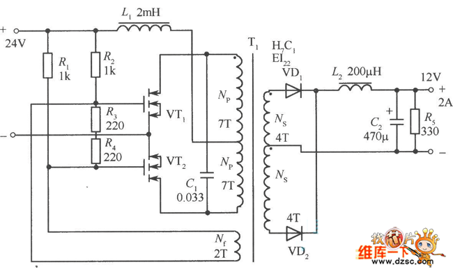 MOSFET resonant DCDC converter circuit diagram with high efficiency Power_Supply_Circuit