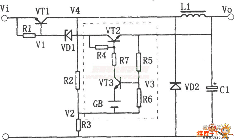 Switching regulator supply circuit diagram with three terminal