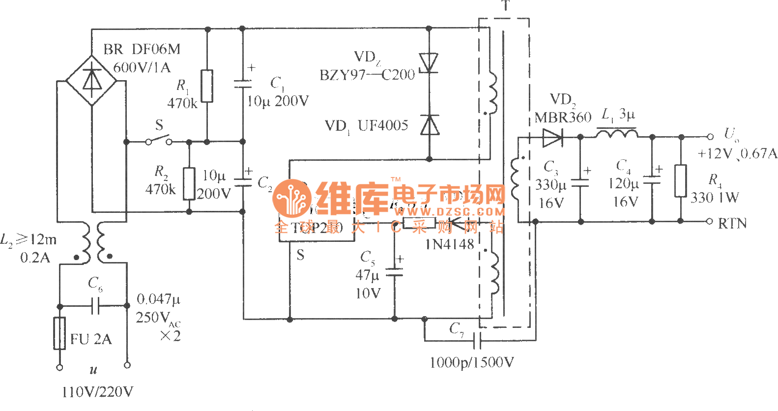 Switch Voltage Regulator Circuit Using 110v Voltage