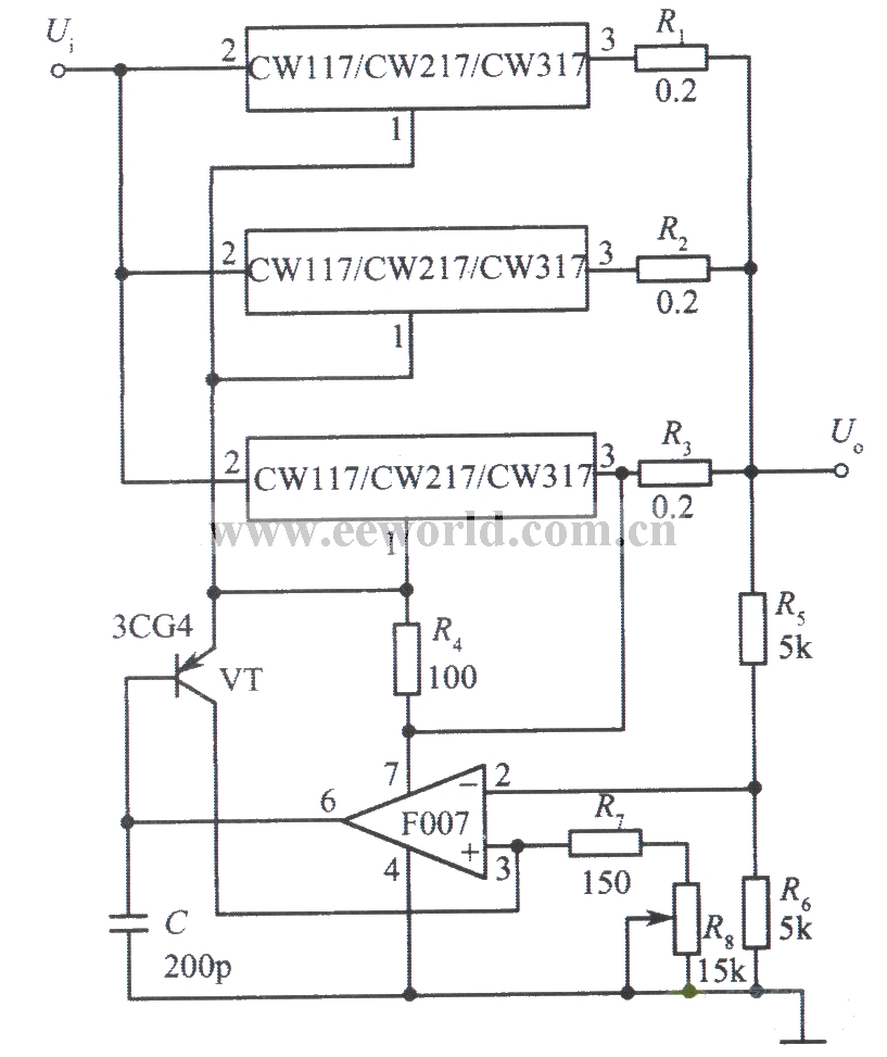 3 integrated voltage stabilizer CW117 parallel expansion output current Power_Supply_Circuit