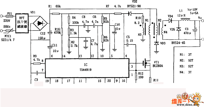 TD4919 switch regulator power supply circuit diagram composed of ...
