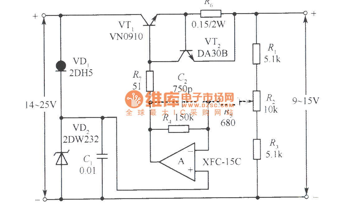 15V VMOS transistor stabilized voltage supply circuit Power_Supply