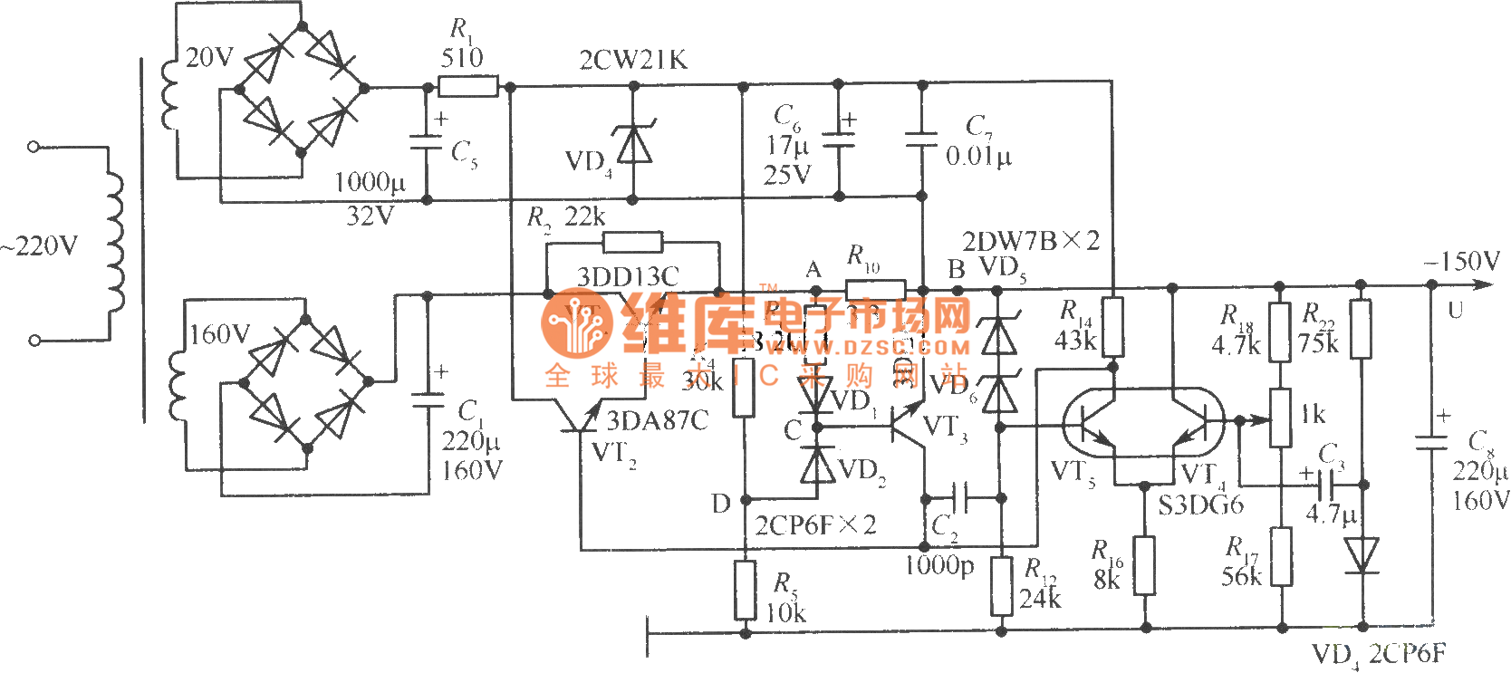 150V stabilized voltage supply circuit - Power_Supply_Circuit - Circuit ...