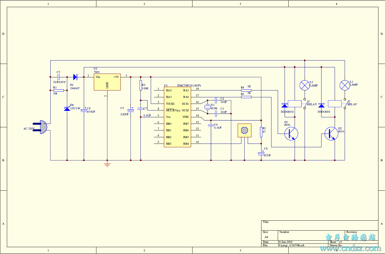 Infrared remote control light circuit 220V R.C reduction voltage