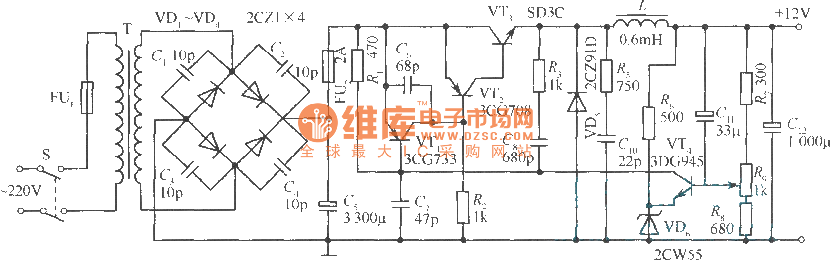 Application circuit example of transistor switch stabilized voltage