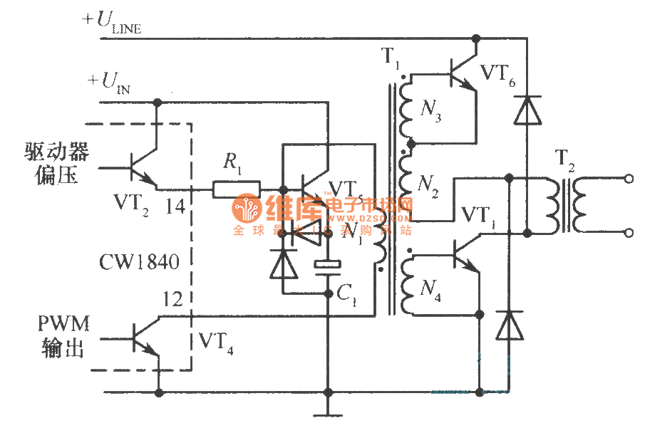 CWl840 driving two transistors singleended forward transformation type