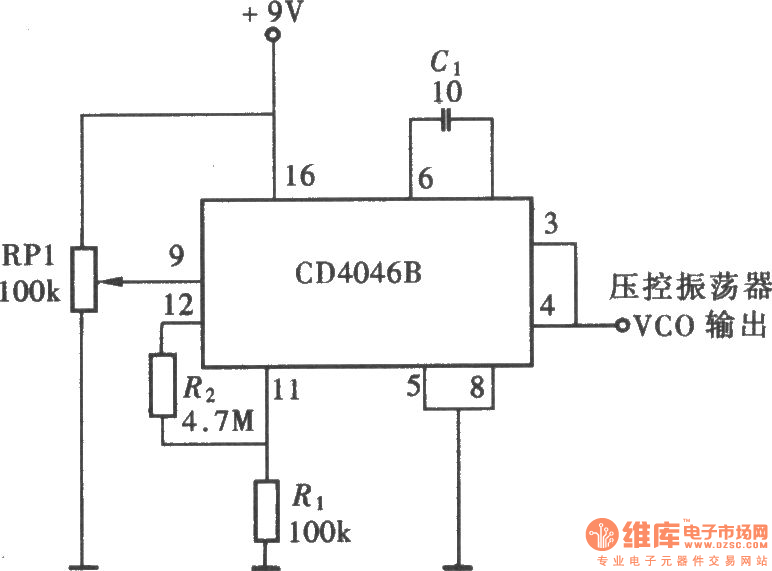 Limited frequency range of oscillator composed of CD4046 Oscillator