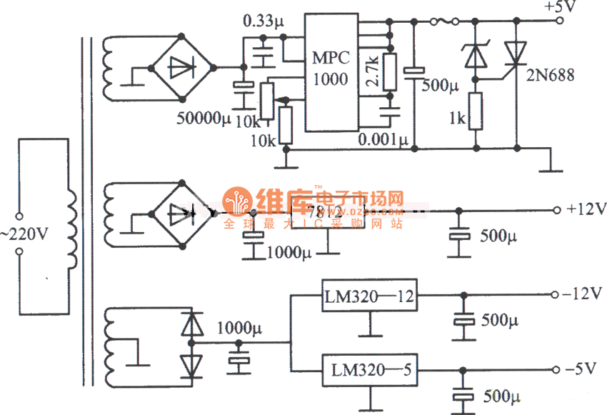 ±5V, ±l2V regulated power supply circuit diagram for computer composed