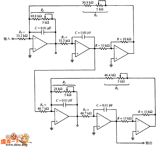 State variable low pass filter circuit diagram - Basic ...