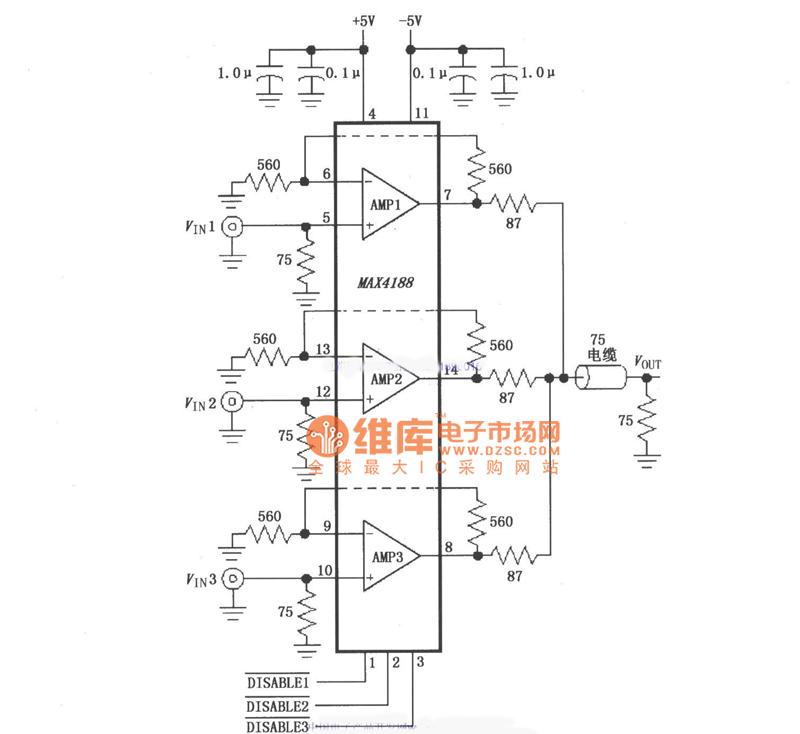 Highspeed 31 video multiplexer (MAX4188) circuit diagram Basic