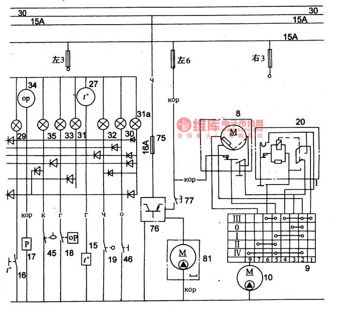 The instrument indicator and wiper washer indicator circuit of Volga 3102