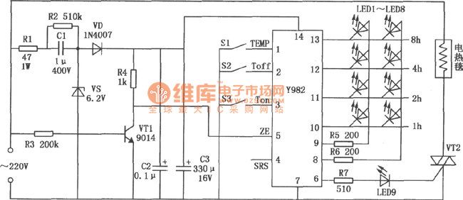 Electric Blanket Temperature Controller Circuit Composed Of Y982 Module Temperature Control Control Circuit Circuit Diagram Seekic Com