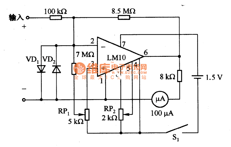 DC meter protection amplification circuit made by LM10 and others Amplifier_Circuits