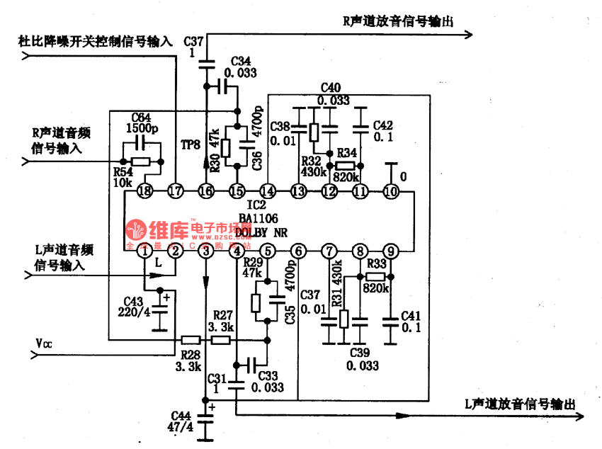 Dolby Circuit Diagram - Ba   1106 The Dolby B Noise Reduction Integrated Circuit - Dolby Circuit Diagram