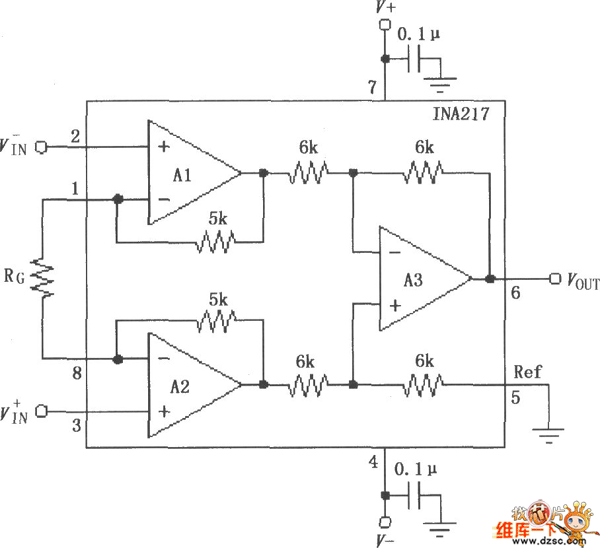 INA217 Signal And Power Supply Basic Connection Circuit Oscillator