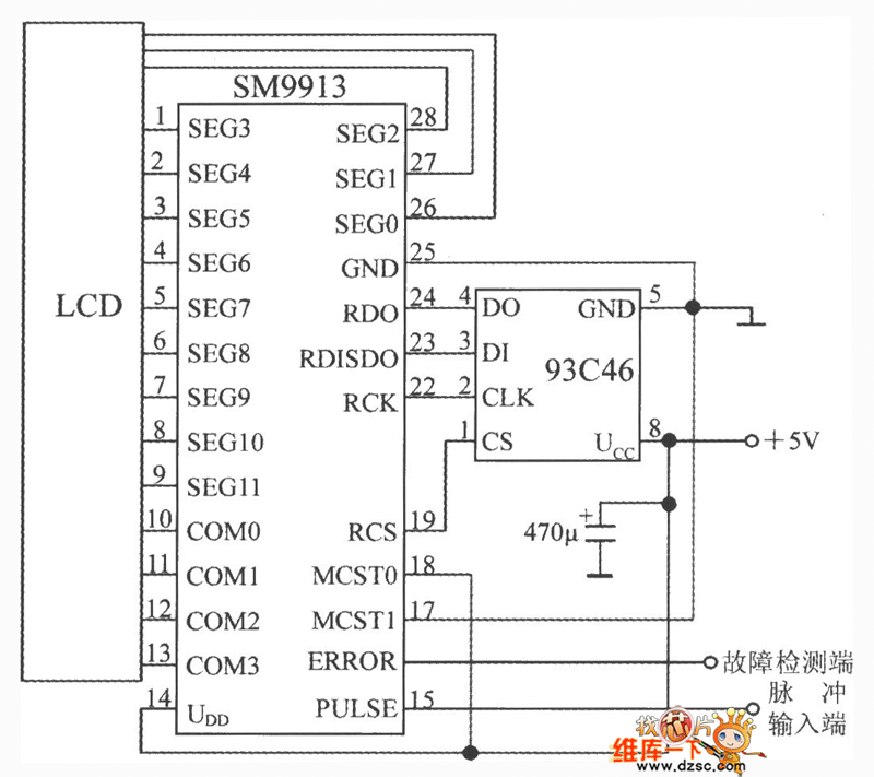 Watthour meter LCD driving control integrated circuit SM9913 typical