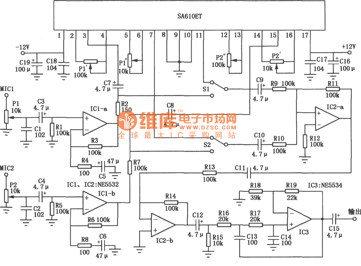Audio frequency selection amplifier circuit compose of SA610ET Audio