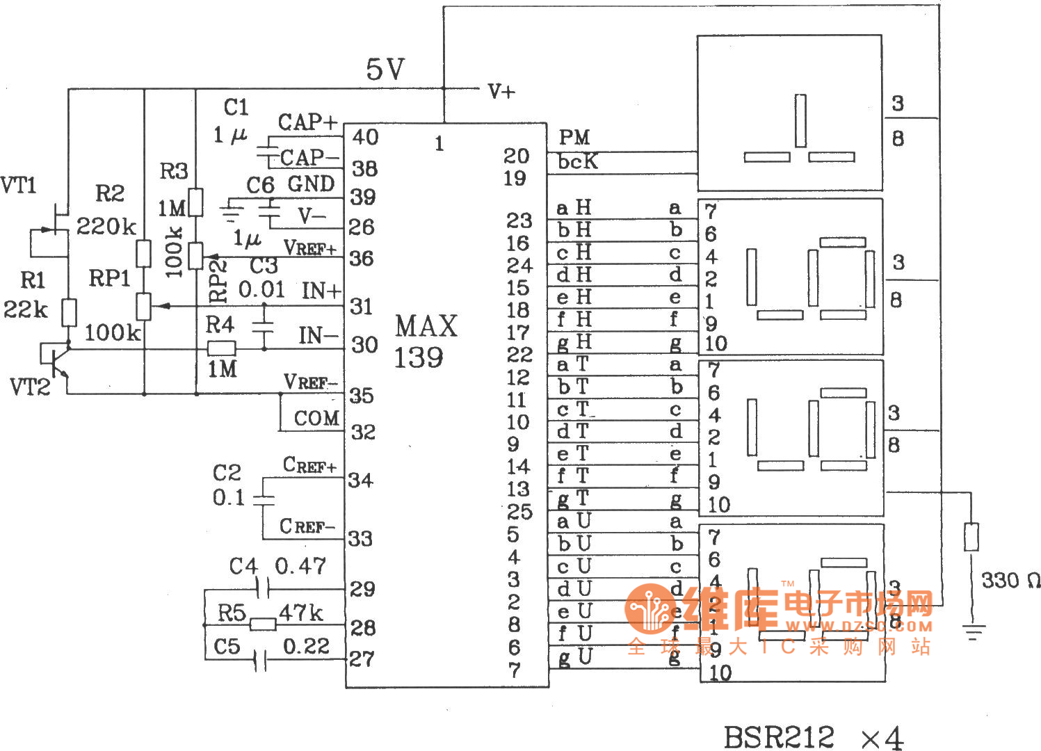 The temperature indicator circuit diagram composed of MAX139
