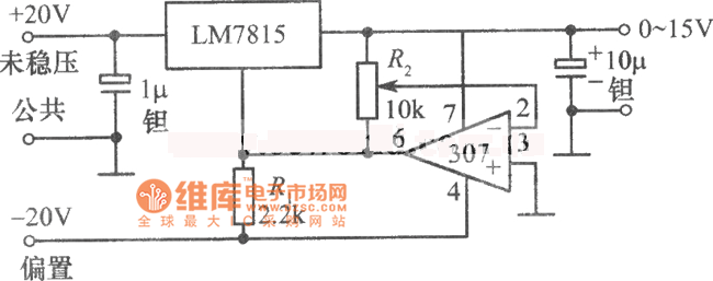 0 to 15V 10A adjustable regulated power supply circuit composed of ...