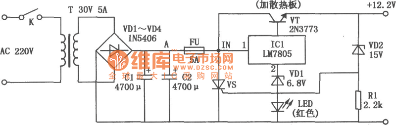 Low voltage 5A/12V DC power supply circuit diagram with ...