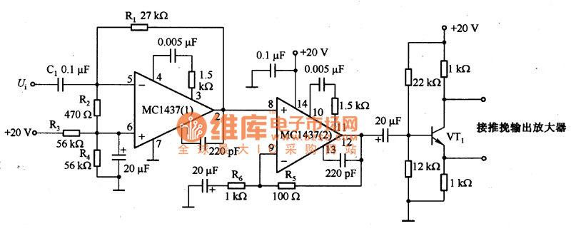 The circuit diagram of preamplifier serving the electric motor drive