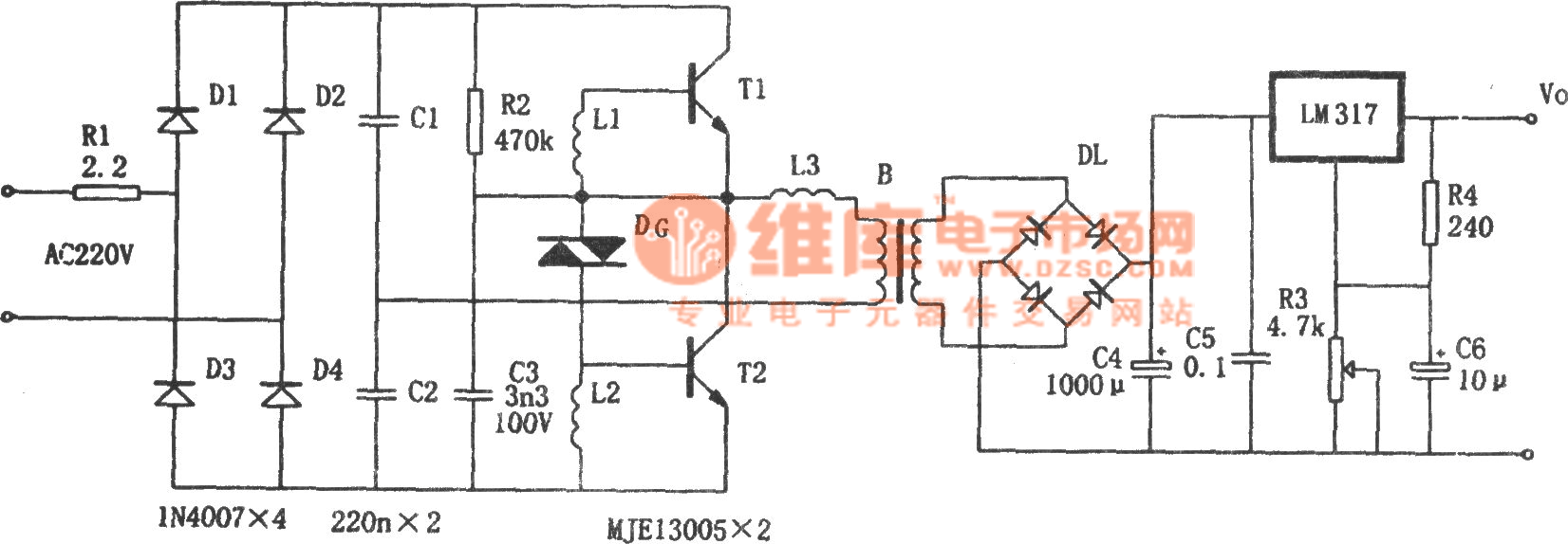The electric transformed stable power supply composed of LM317 - Power